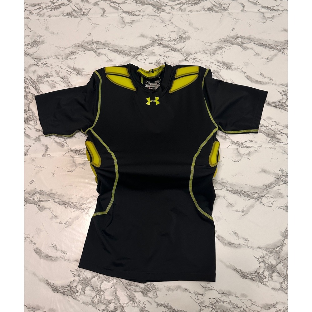 Under Armour Heatgear Padded Football Compression Shirt Black Neon Mens Medium
